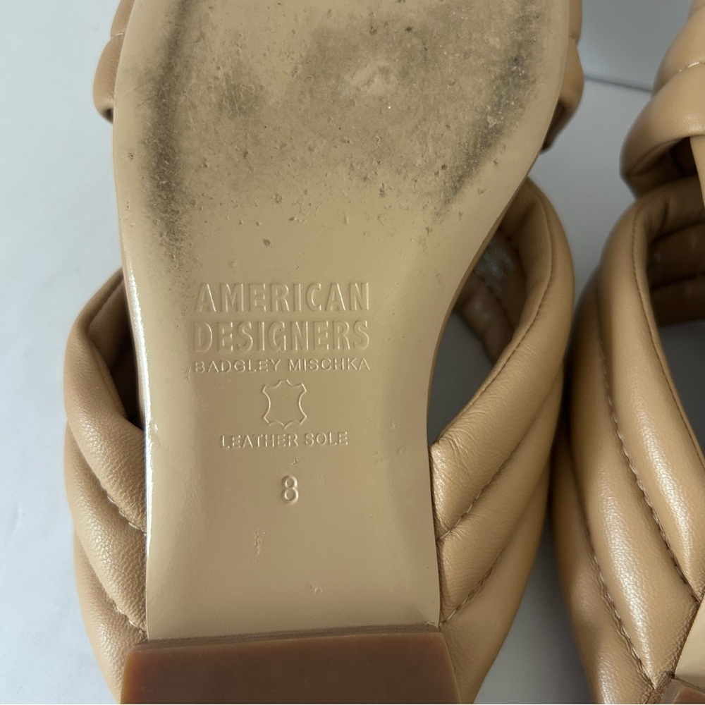 Leather Puffy Slide Strappy Sandal Shoe Spring Break Vacation Resort Tan Size 8 - Picture 8 of 9